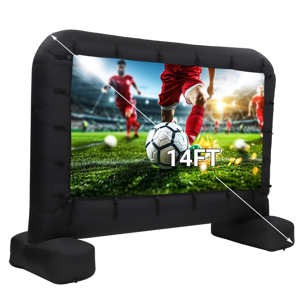 14Ft Inflatable Projector Screen Outdoor Movie Screen Support with Quiet Air Blower and Storage Bag Front and Rear Projection Easy Set Up 160 Large Viewing Angle Perfect for Movie Party Night