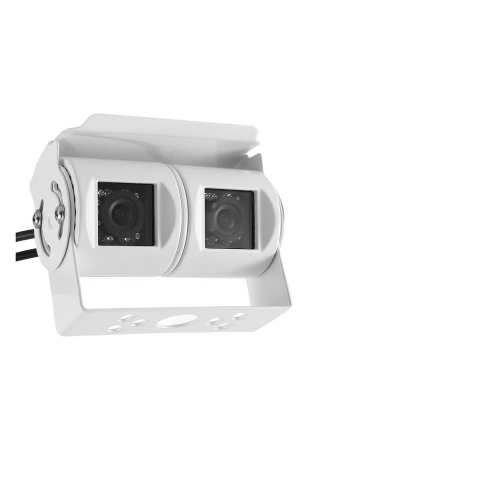 Car Dual Lens White Reversing Camera RV Backup Camera Twin Adjustable Angle Lens Rear View CCD Camera Compatible with Truck Bus