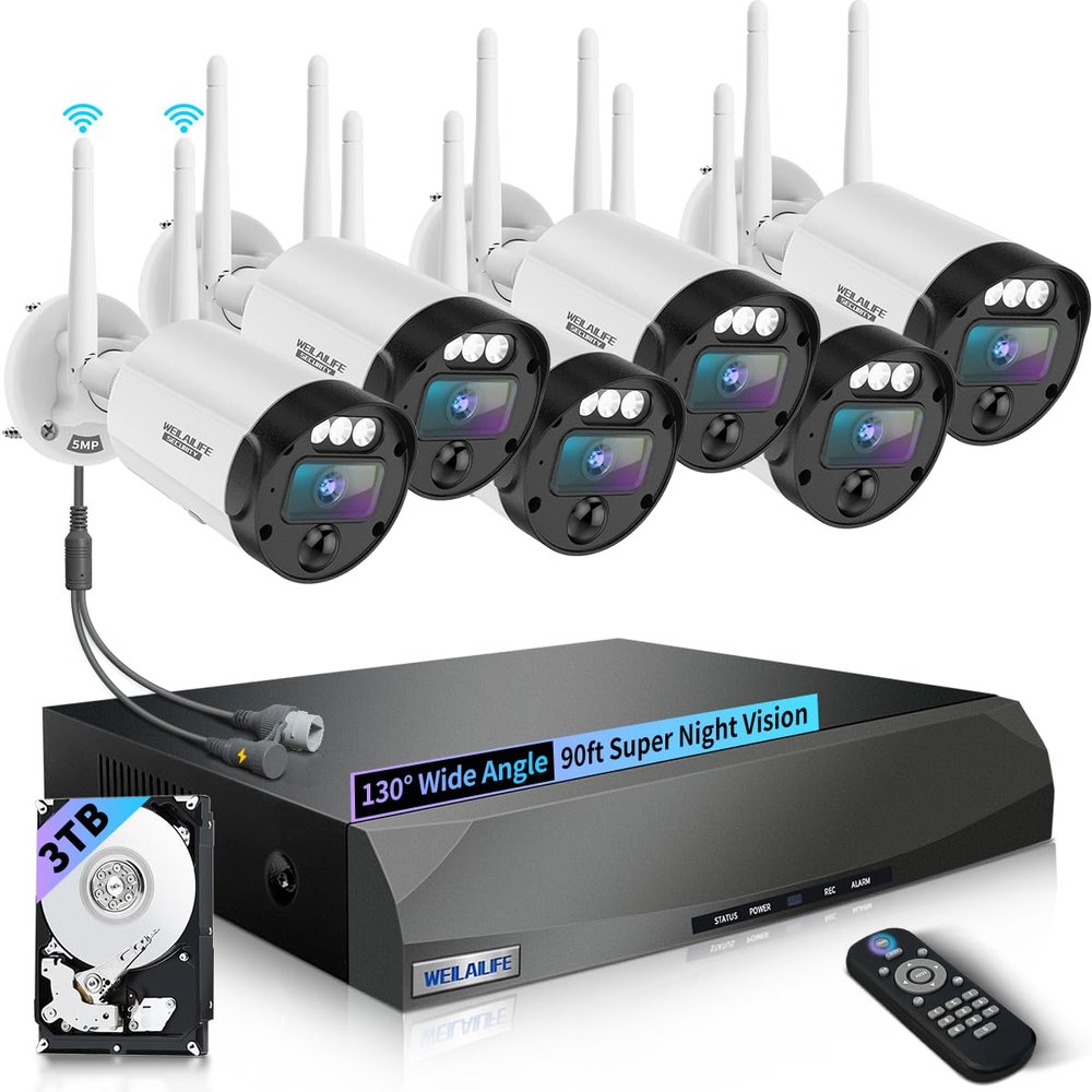 90ft Super Night Vision Outdoor Wireless Security Camera System, Wireless Cameras for Home Security, WiFi Video Surveillance DVR Kits