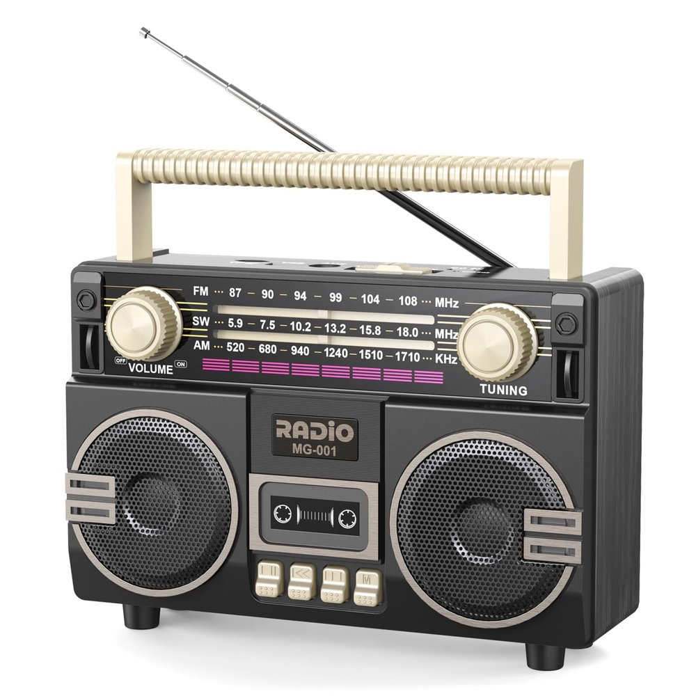 AM FM Radio Portable with Double Loudspeaker, USB-C Rechargeable Retro Radio, Transistor Radios with Excellent Reception, Large Knob Easy to Use, Radios Portable AM FM, for Seniors Home Outdoor