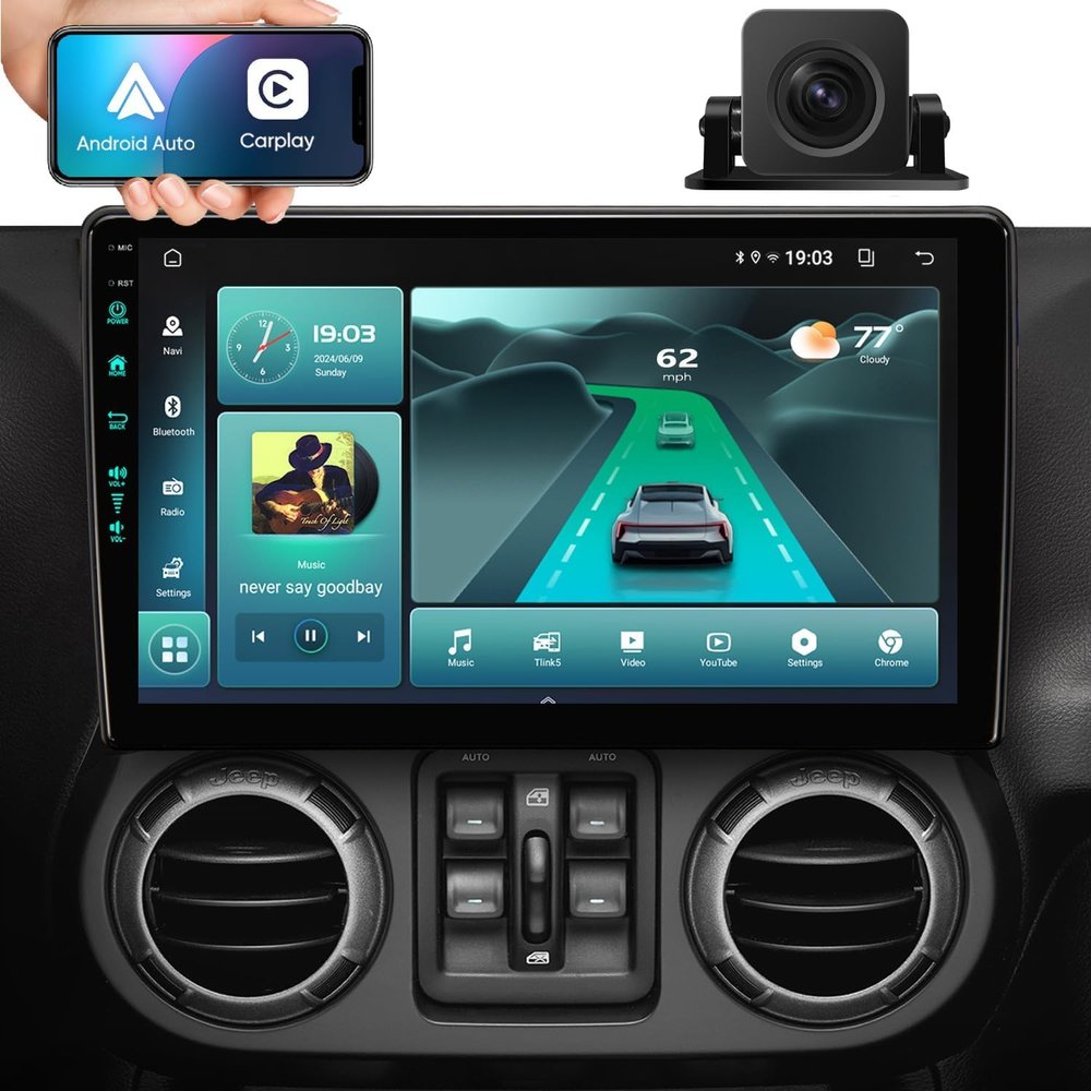 11th (4Ram 64Rom) Car System & 5G WiFi6(1201Mbps) for Jeep Wrangler Radio,Upgrade10.2 Inch Car Stereo GPS Navigation for JK Compass,Carplay Android Auto Mirroring Airplay SWC 1080P/AM+FM