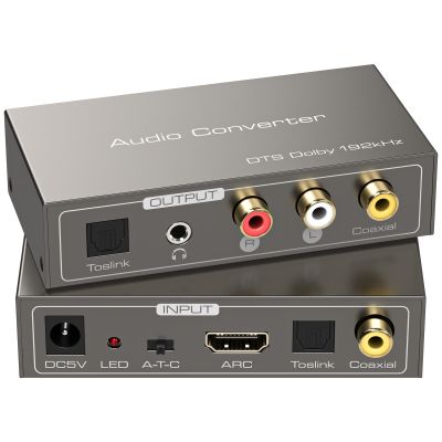 XPTSFDU HDMI ARC to RCA Audio Converter 3 in 1 Digital to Analog Audio Converter with Optical Coaxial ARC Input Toslink Coaxial RCA AUX Output Support Dolby DTS LPCM for TV Soundbar Home Theater