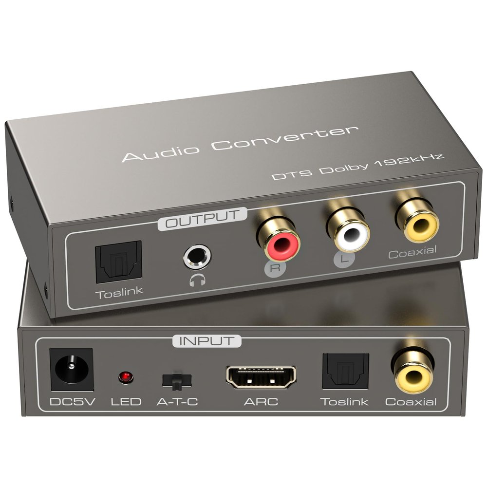 XPTSFDU HDMI ARC to RCA Audio Converter 3 in 1 Digital to Analog Audio Converter with Optical Coaxial ARC Input Toslink Coaxial RCA AUX Output Support Dolby DTS LPCM for TV Soundbar Home Theater