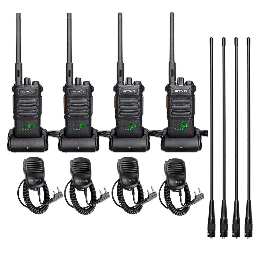 Retevis RT86 Walkie Talkies(4 Pack) Bundle with Antenna(4 Pack) Long Range, 2 Way Radio with Shoulder Mic, Heavy Duty Two Way Radios Rechargeable, Handheld, High Power, 2600mAh