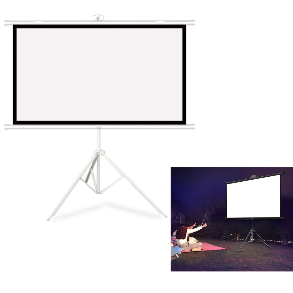 Hoiweqr Projector Screen with Stand, 50-Inch 60-Inch 72-Inch Outdoor Indoor Projector Screen 4:3/16:9 4K HD, Black, White, Portable Foldable Movie Screen for Home Backyard Theater(White,4:3 72in)