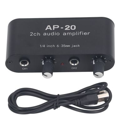 2CH Sound Amp, Aluminum Alloy Balanced Input 1/4in 6.5mm Gain Independent Adjustment 020db Sound Preamplifier