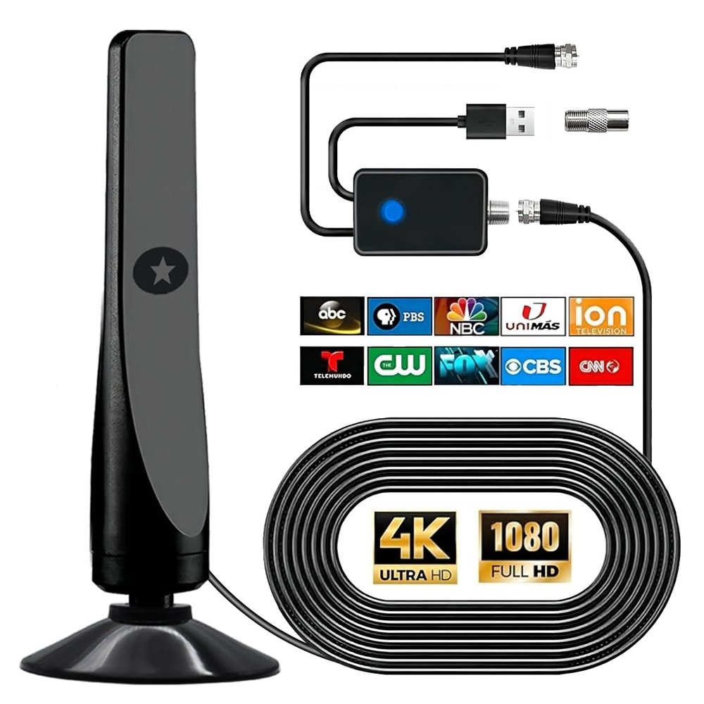 Amplified HD Digital TV Antenna for Smart TV Indoor, Supports 4K 8K 1080p, High Performance Coax Cable, Miles Coverage Range