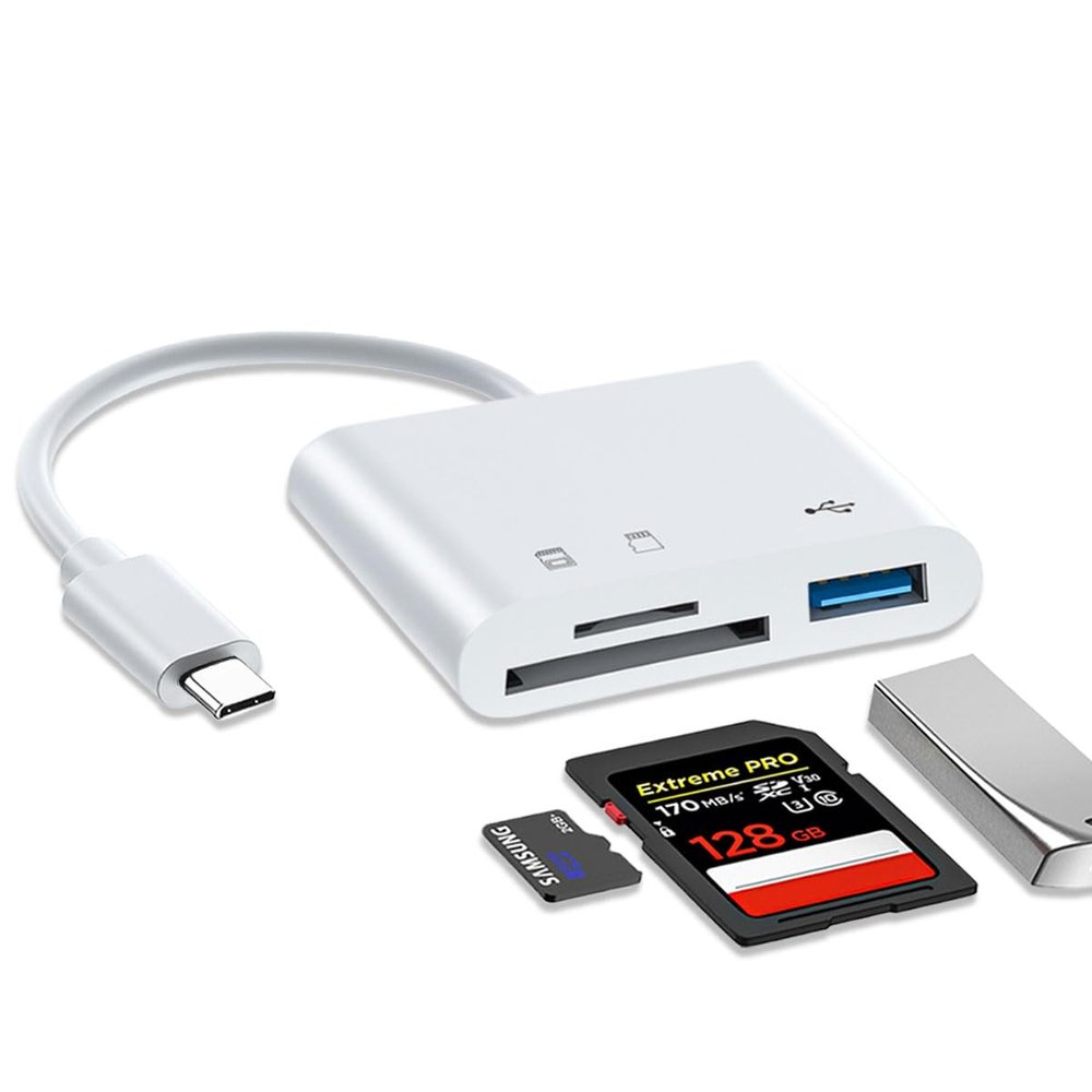 3-in-1 SD Card Reader USB C,SD Card Adapter,Memory Card Reader Support Micro SD/SD/SDHC/SDXC for iPhone MacBook Air/Pro Laptop and Camera (White)