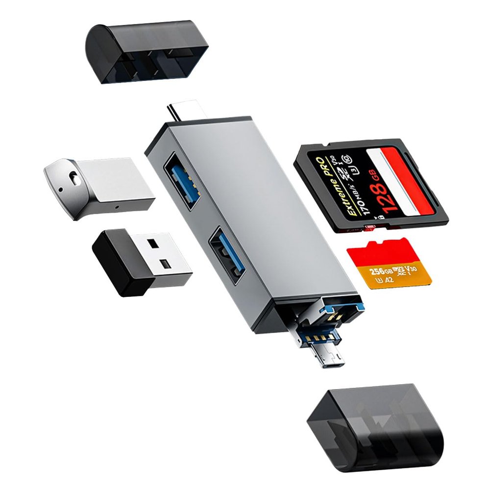4-in-1 Memory Card Reader,USB A and USB-C to SD Micro SD MS CF Card Reader Adapter, 4 Cards Simultaneously Read and Write, Compatible with iPhone/Ipad/MacBook/PC/Laptop/Tablet
