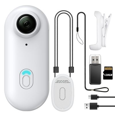 Meoilkolnm Mini Body Camera, Wearable Action Body Cam, Thumb Size Hands Free Recording Body Worn Camera, Premium Portable Camcorder Mount Anywhere for Pet Walking, Work, Travel (White, 128GB)