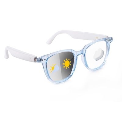 GS07 Smart Photochromic Sunglasses,Bluetooth Smart Glasses, Blue Light Glasses for Men Women,Bluetooth 5.4, Open Ear Sound Mic & Speakers, Color-Changing Polarized Lenses (Blue Frame With White Legs)