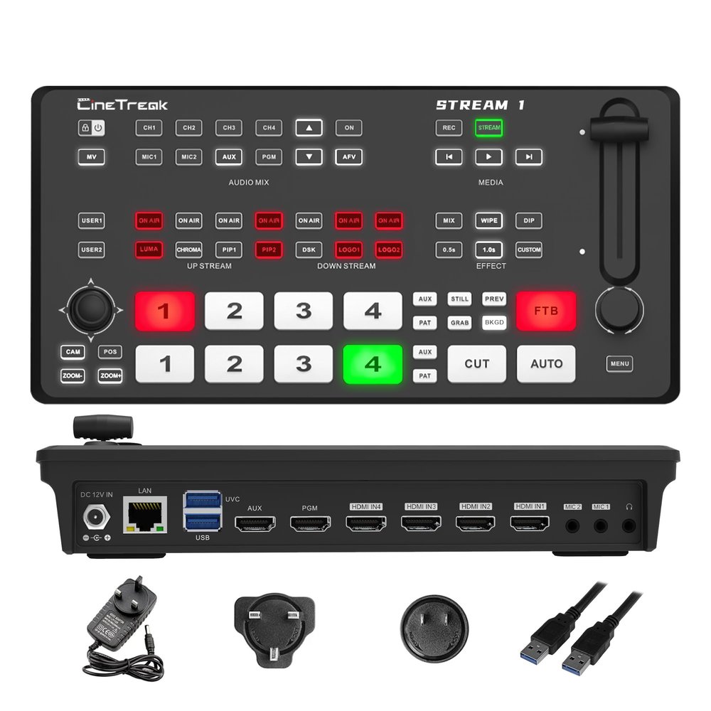 CINETREAK Stream 1 Live Streaming Switcher 4 HDMI & AUX Inputs, PTZ Control Dual RTMP Streaming Chroma/Luma Key Recording & Playback and Landscape & Portrait LivestreamingNDI Updatable