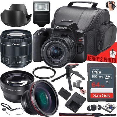 Canon EOS Rebel SL3 DSLR Camera with Canon EF-S 18-55mm f/4-5.6 is STM Lens + 64 GB Memory + Slave Flash + Wide Angle & Telephoto Lens + More (20pc Bundle)