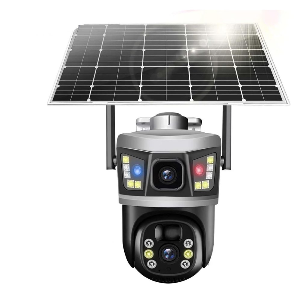 QDVOPHZA 6K 12MP Solar Camera Dual Lens Dual Screen WiFi 4G PTZ Human Tracking Security Surveillance Outdoor Waterproof Zoom Light Alarms(WiFi Camera No Card)