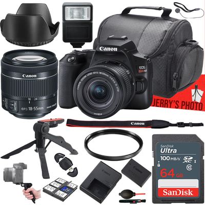 Canon EOS Rebel SL3 DSLR Camera with Canon EF-S 18-55mm f/4-5.6 is STM Lens + 64 GB Memory + Slave Flash + Camera Case + UV Filter + More (17pc Bundle) (Renewed)