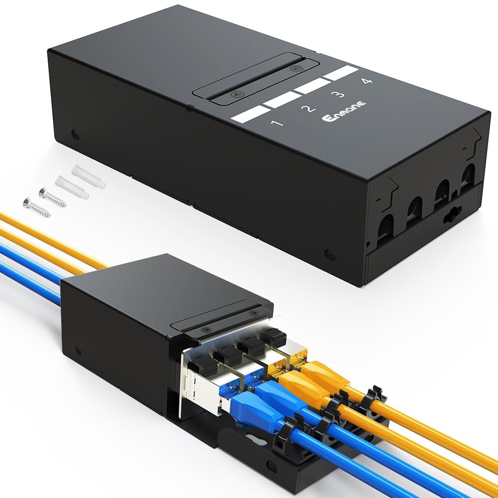 Enmane 4 Port Patch Panel Blank Keystone Patch Panel UTP&STP Compatible with LC/SC/ST/FC/USB/HDMI Keystone Jack for Home/Office Ethernet Termination Box