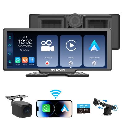 10.26 Inch Wireless CarPlay Screen for Car, Apple CarPlay & Android Auto Touch Screen with Rear Camera, BT Music, Navigation, Voice Control for Vehicles
