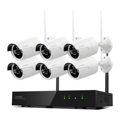XMARTO Wireless Security Camera System 10CH 6PC 2K Wireless Security IP Camera System(Built-in Router, Plug N Play, Mobile View, Night Vision, Built-in Audio Mic)