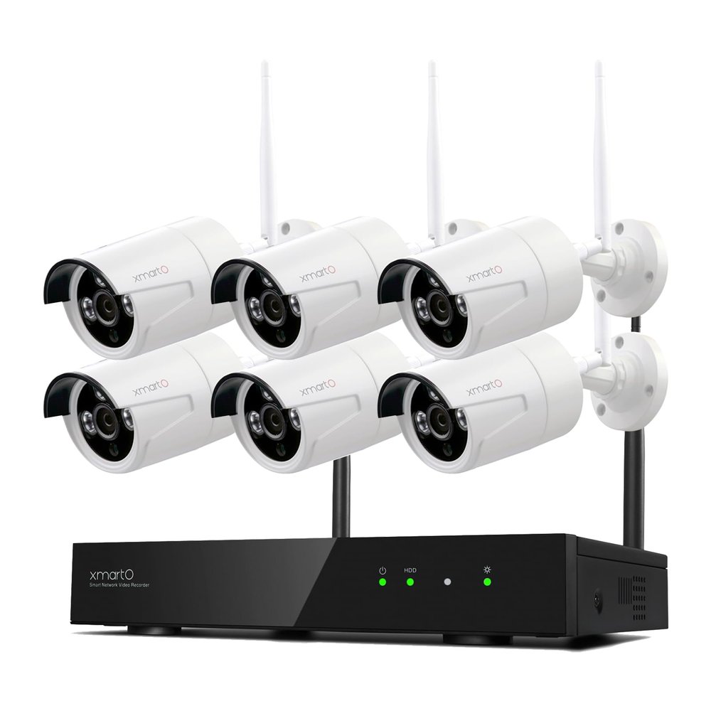 XMARTO Wireless Security Camera System 10CH 6PC 2K Wireless Security IP Camera System(Built-in Router, Plug N Play, Mobile View, Night Vision, Built-in Audio Mic)