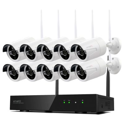 XMARTO Wireless Security Camera System 16CH Wi-Fi 6 10PC 2K Wireless Security IP Camera System(Built-in Router, Plug N Play, Mobile View, Night Vision, Built-in Audio Mic)