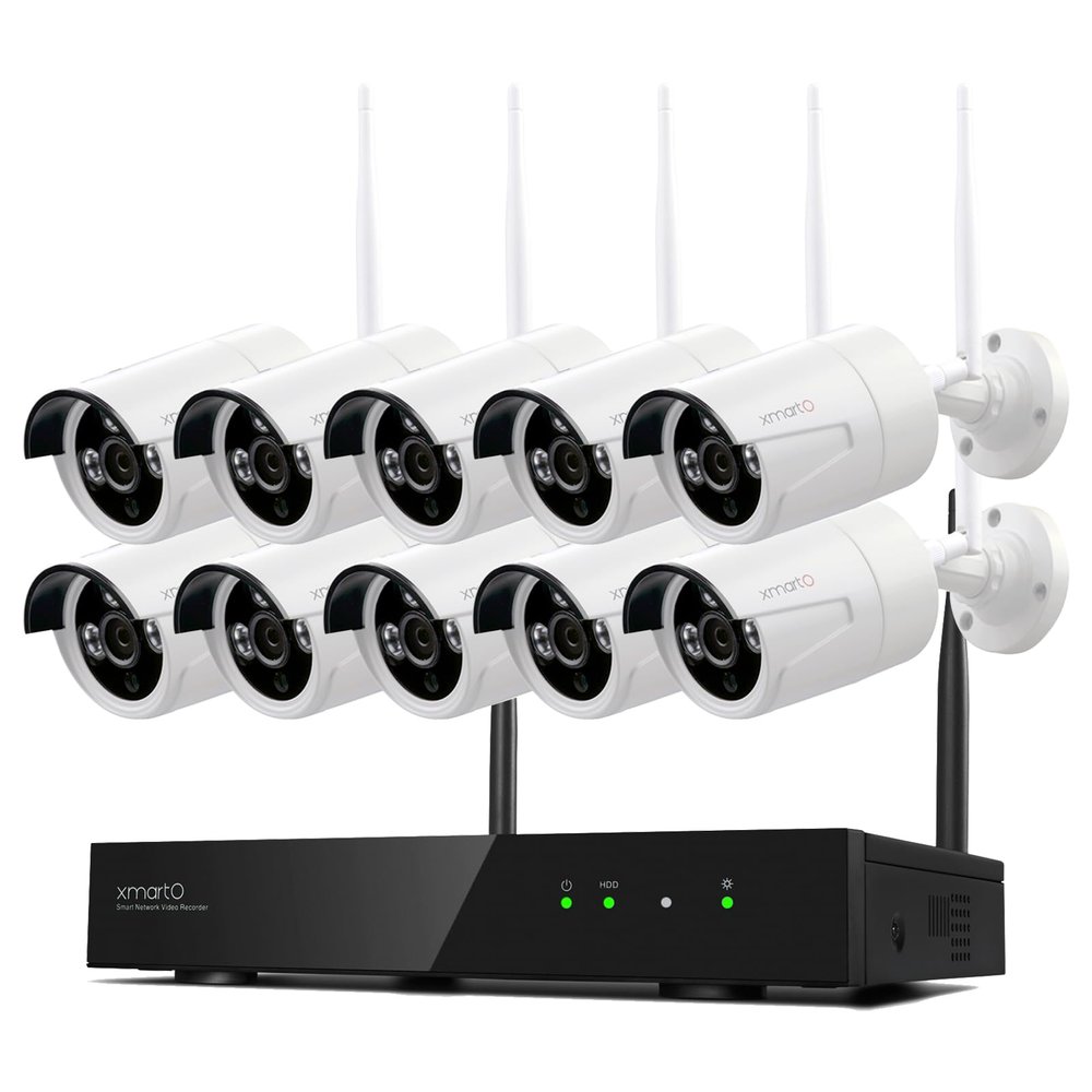 XMARTO Wireless Security Camera System 16CH Wi-Fi 6 10PC 2K Wireless Security IP Camera System(Built-in Router, Plug N Play, Mobile View, Night Vision, Built-in Audio Mic)