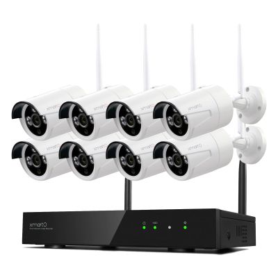 XMARTO Wireless Security Camera System 10CH 8PC 2K Wireless Security IP Camera System(Built-in Router, Plug N Play, Mobile View, Night Vision, Built-in Audio Mic)