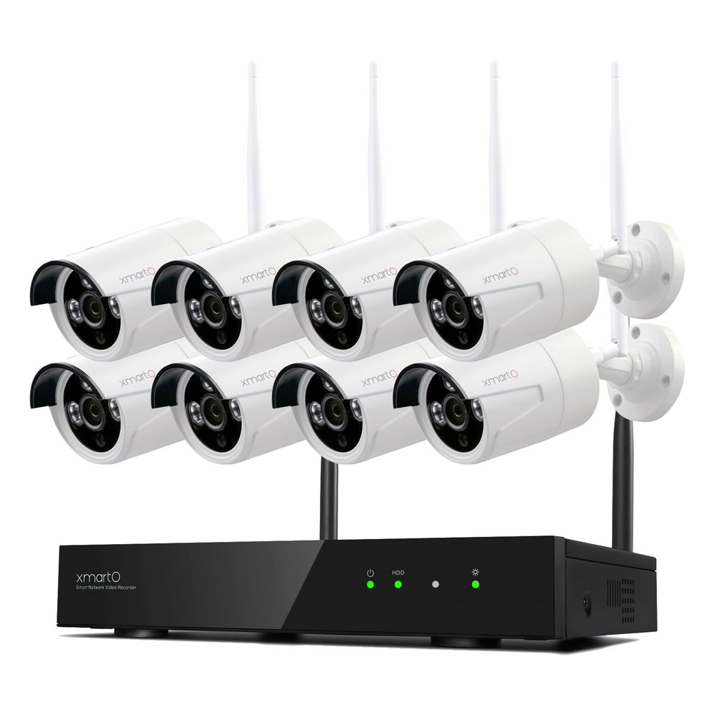 XMARTO Wireless Security Camera System 10CH 8PC 2K Wireless Security IP Camera System(Built-in Router, Plug N Play, Mobile View, Night Vision, Built-in Audio Mic)