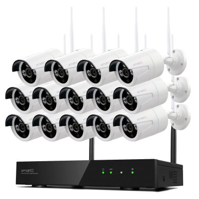 XMARTO Wireless Security Camera System 16CH Wi-Fi 6 14PC 2K Wireless Security IP Camera System(Built-in Router, Plug N Play, Mobile View, Night Vision, Built-in Audio Mic)