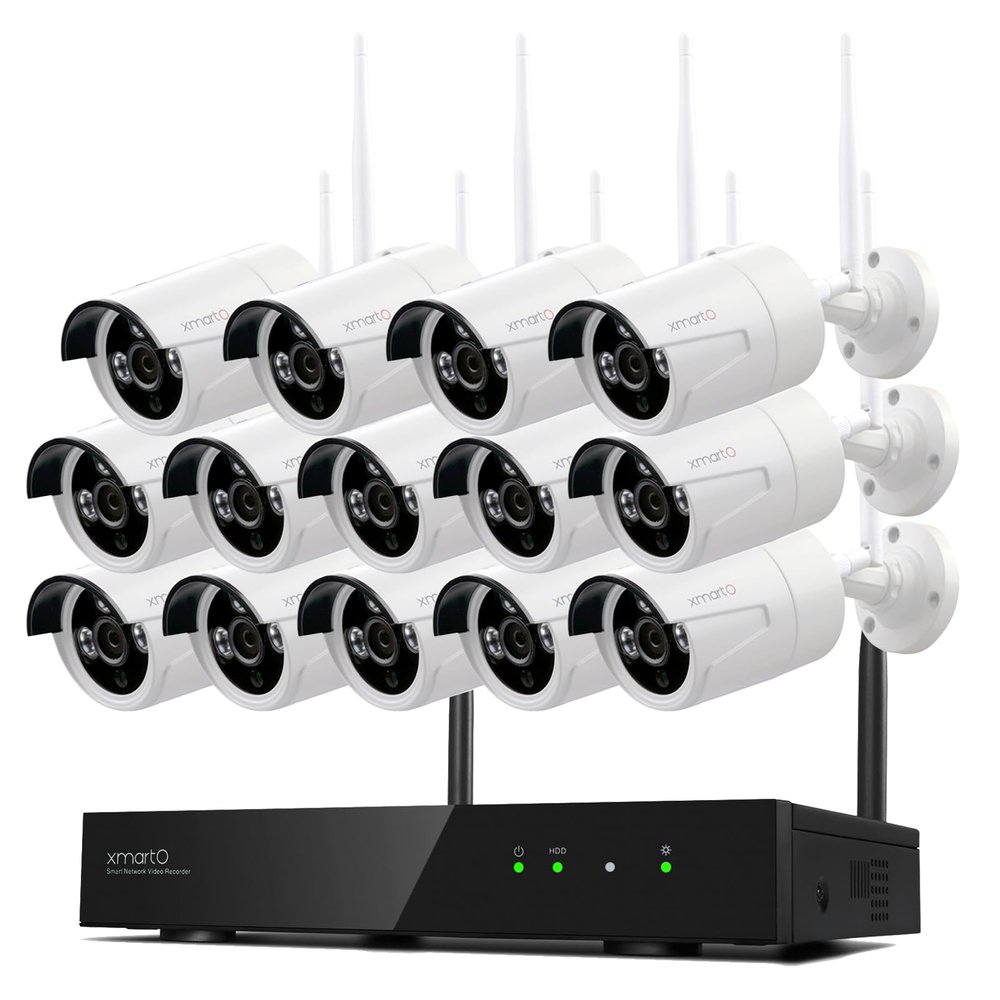XMARTO Wireless Security Camera System 16CH Wi-Fi 6 14PC 2K Wireless Security IP Camera System(Built-in Router, Plug N Play, Mobile View, Night Vision, Built-in Audio Mic)