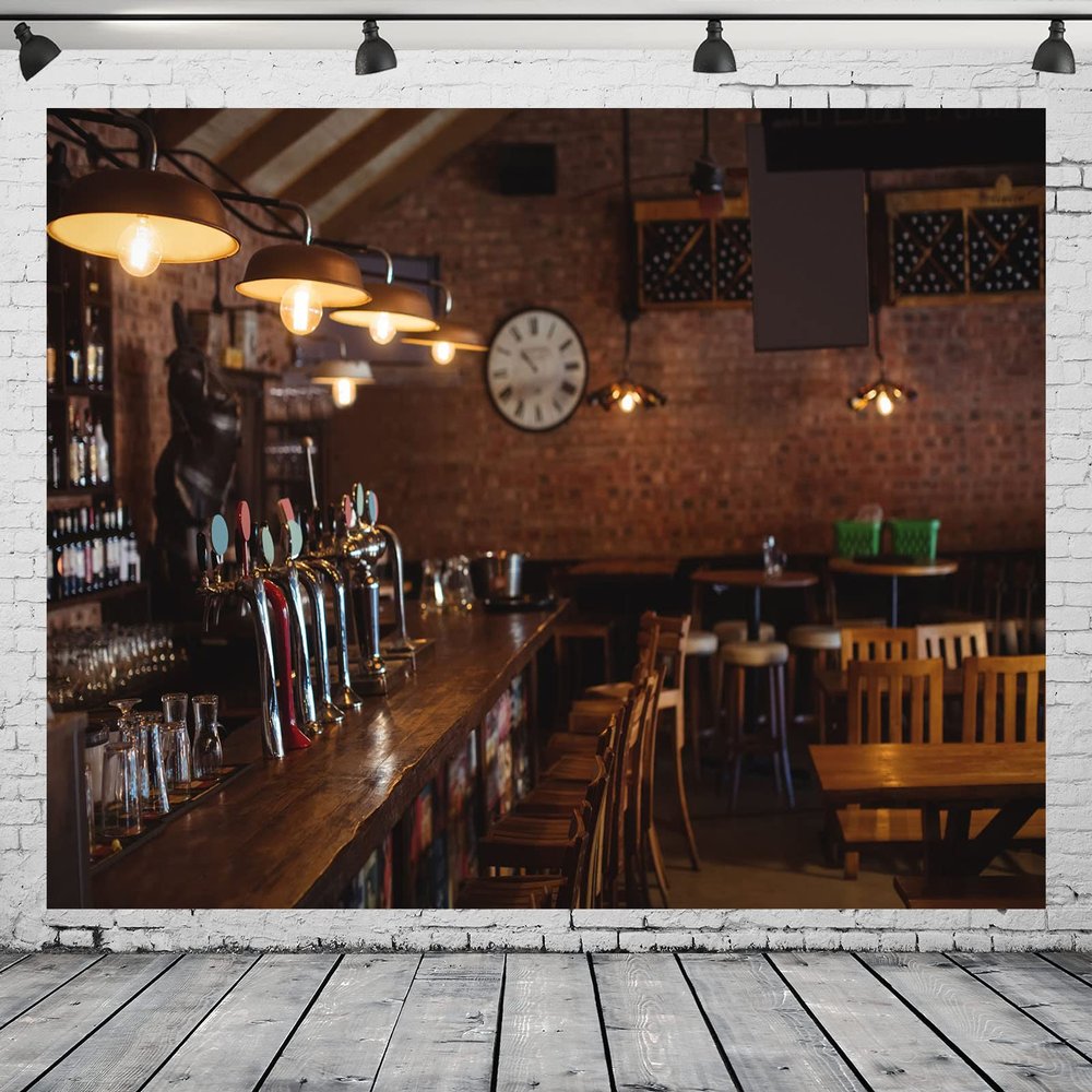 Loccor 10x8ft Bar Fabric Backdrop Western Bar Counter Restaurant Photography Background for Evening Celebration Party Gangsta Film Party Decorations Kids Adults Video Photo Booth Studio Props