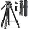 73" Camera Tripod Stand, Aluminum Tripod with Phone Holder, Travel Bag, Compatible with GoPro/DSLR/Cell Phone/Camcorder, Max Load 8.8LB (Black) view 1