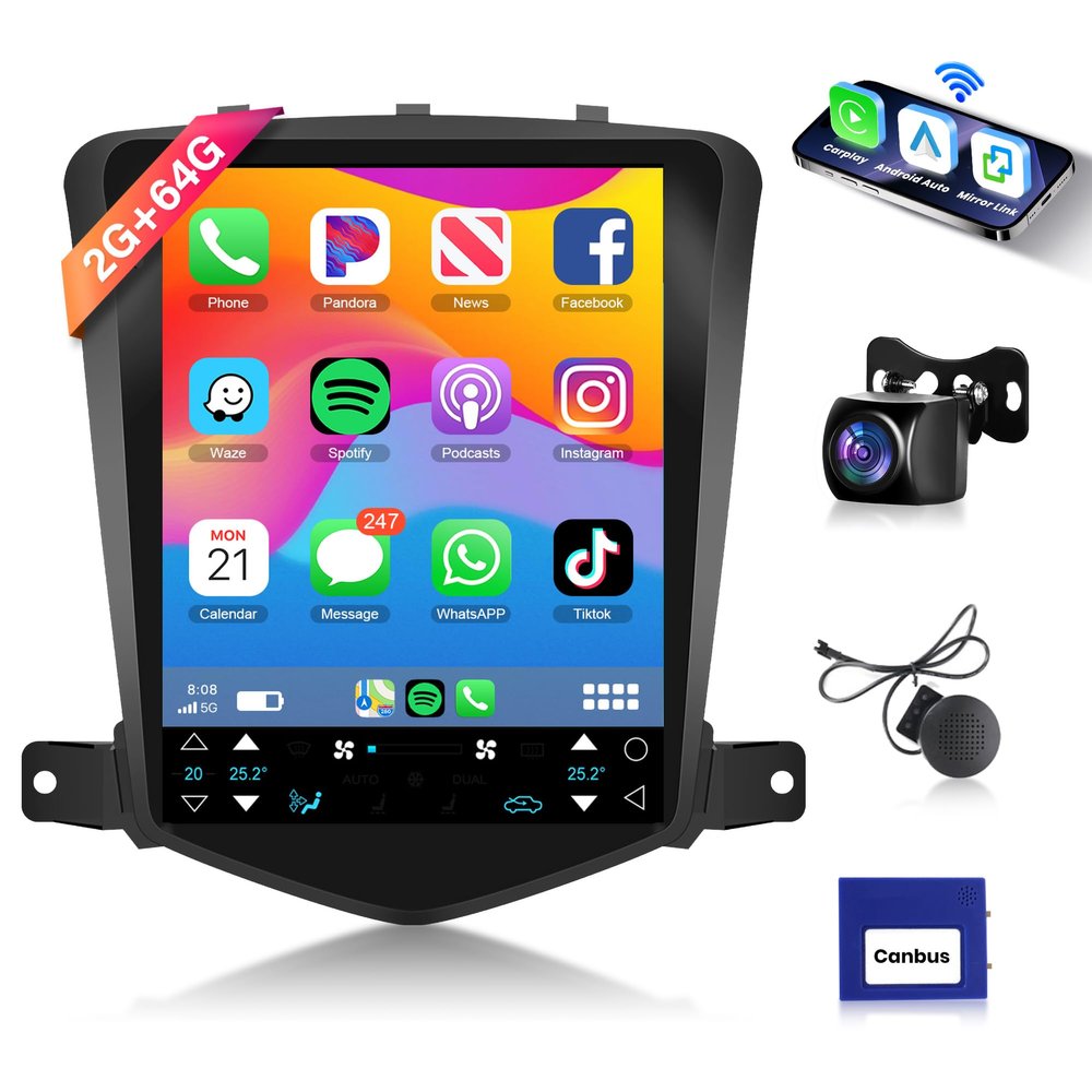 Rimoody 4Core 2G 64G Android Car Radio for Chevrolet Chevy Cruze J300 2009-2015, 9.7 Inch HD IPS Touchscreen Wireless Carplay Andriod Auto Bluetooth FM/RDS EQ GPS 5G-WiFi Backup Camera