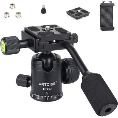 Ball Head with Handle ARTCISE Camera Tripod Ball Head with Two Quick Release Plates and Phone Clip for Monopod, 360 Degree Panoramic Head for Tripod, Monopod, Slider, DSLR CameraMax Load 22lb/10kg