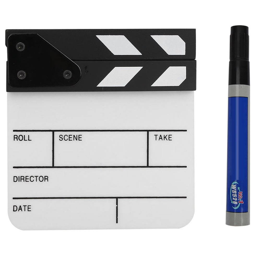 Mini Acrylic Director Scene Clapperboard, Lightweight Action Board with Magnet Inside, for Shoot Props, Advertisement, Home Decoration (Black and White whiteboard PAV1BWE3S)