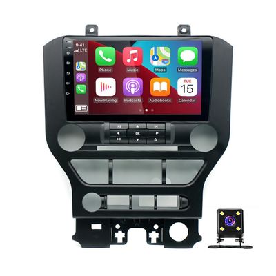 2+32G 9 Inch Car Stereo for Ford Mustang 2015-2021, Incorporating with Android 13 CarPlay and Android Auto, Support GPS Navi/Bluetooth/WiFi/FM/SWC, Camera with 4 Lights (Button Model)