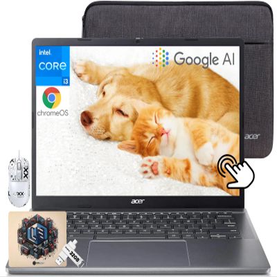 acer Chromebook Plus 514 Laptop with Google AI, Intel 8-Core i3-N305, 8 GB LPDDR5, 512 GB SSD, 32GB USB C Flash Drive, 14" FHD IPS Touch Screen, Wi-Fi 6E, 1080P Webcam, Chrome OS, Patented Mouse