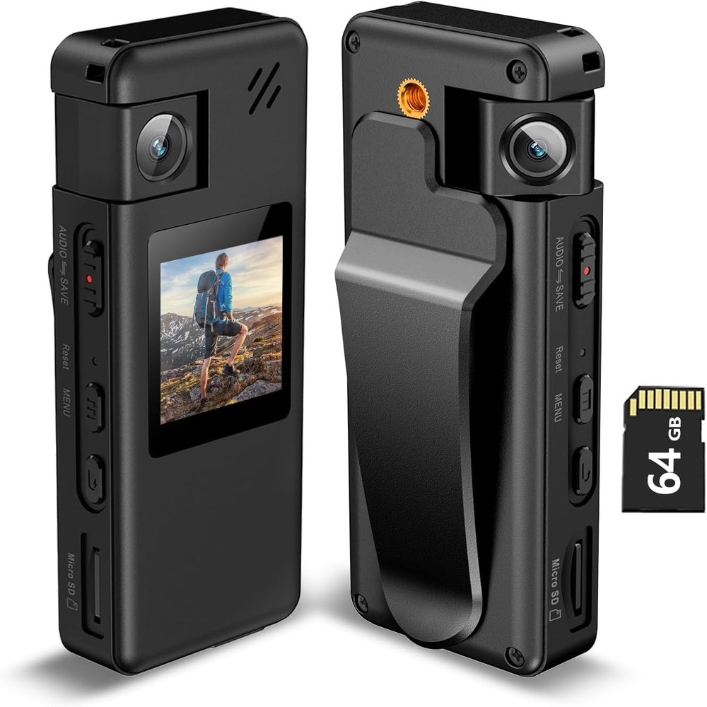 Hoestr A32 64GB Body Camera, Portable Body Cam with 180 Rotatable Lens and Motion Detection, 1080P Camcorder with Audio and Video Recording for Outdoors Sports Police Delivery Cycling Helmet