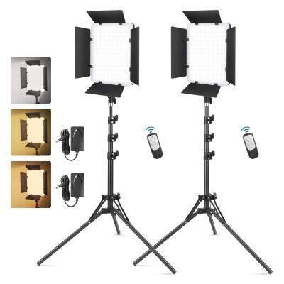2-Pack LED Video Light Kit with Barn Doors, Foccalli Photography Studio Lights with Remote Bi-Color 2700-6500K and Brightness of 10-100% for Recording Shooting Streaming YouTube TikTok