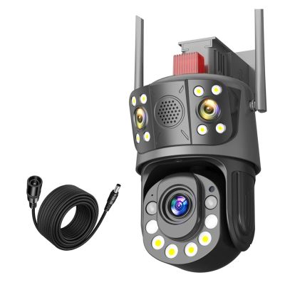 QDVOPHZA 50x Optical Zoom Surveillance Camera WiFi 12MP 6K Three Screens Outdoor 360 Wireless Smart Video Security IP Cameras CCTV(U/S,12MP Add 64G Card)