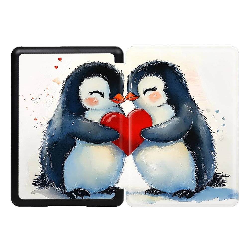 Case Compatible with Kindle Paperwhite 12th Gen (2024 Release) and Kindle Colorsoft Signature Edition (2024 Release) HD Printed Smart Cover with & Auto Wake/Sleep - 2 Penguin Hearts