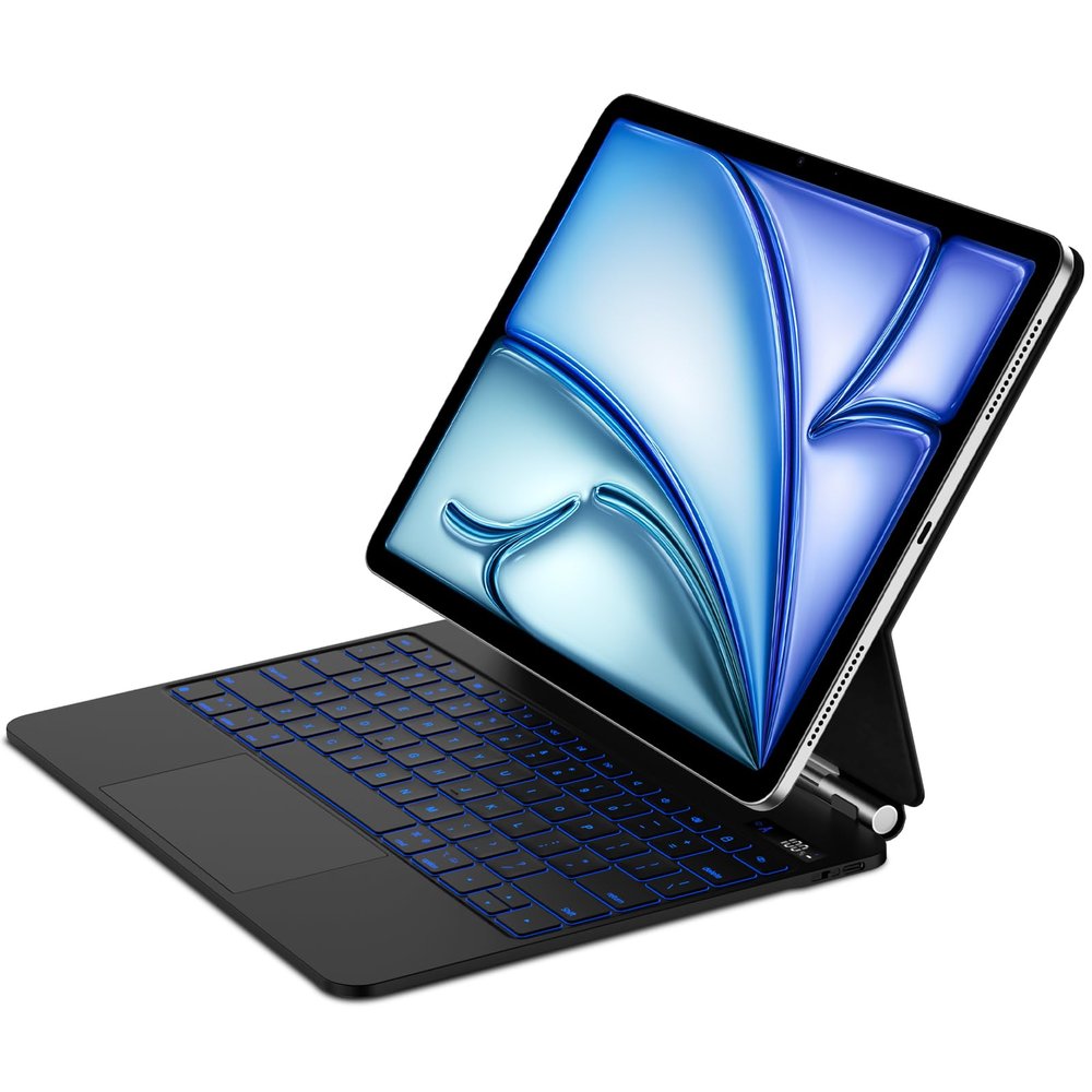 Bettdow Magnetic Keyboard for iPad Air 13 inch M3 2025/M2 2024,iPad Pro 12.9 inch 6th/5th/4th/3rd Gen 2018-2022,Click-Anywhere Trackpad with LCD Display & 7 Color Backlit Bluetooth Keyboard-Black