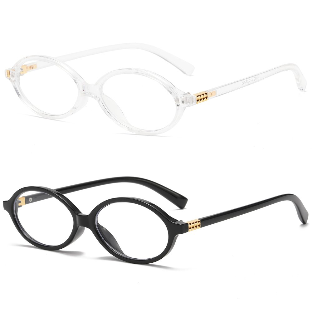 NULOOQ Trendy Oval Glasses for Women Men Retro Tortoise Frame Blue Light Blocking Glasses Small Face Eyewear (Tortoise Frame + Transparent Frame) - 2 Pack