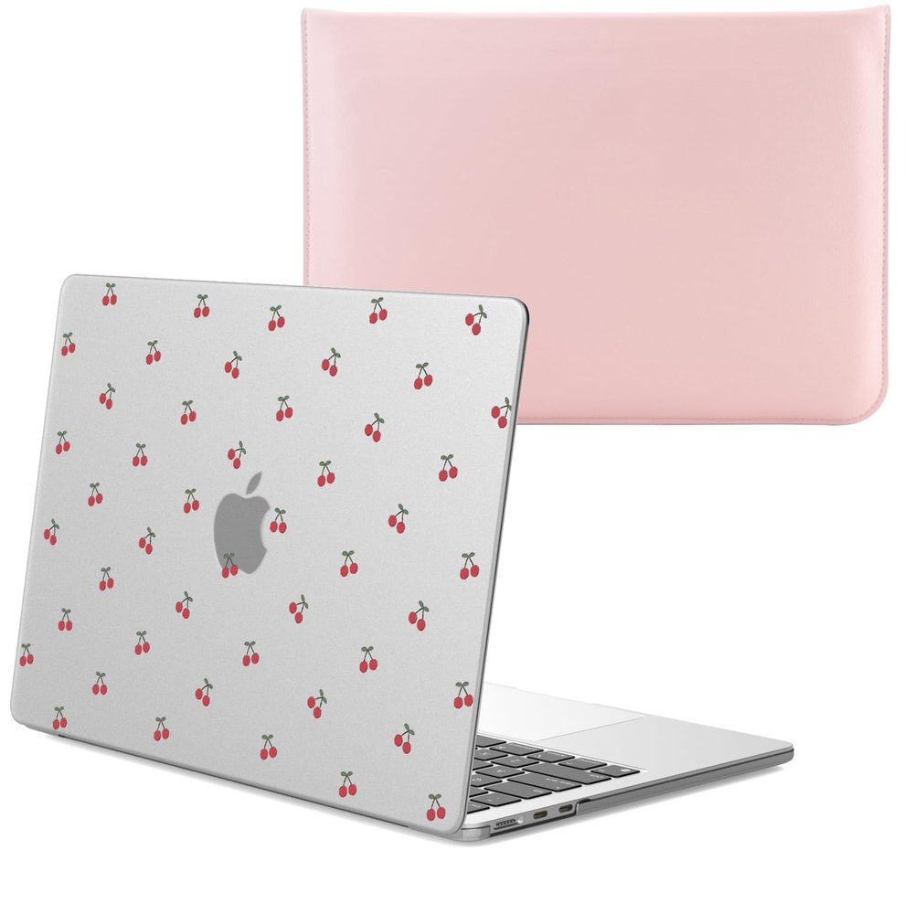 AdorableWhimsy Cute Cherry Case Compatible with MacBook Air 13 Inch (A1932/A2179/A2337) Matte Clear Hard Shell Cover & Laptop Sleeve Girly Laptop Cover for MacBook Air 13.3"