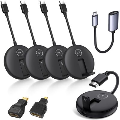 YUYUNLOMN Wireless HDMI Four Receivers and Transmitter,165FT/50M,Splitter Plug and Play,Wirelessly Simultaneous Expansion to Multi-TVs,1080P Full HD for Streaming from Laptop,Camera,PC to TV/Projector