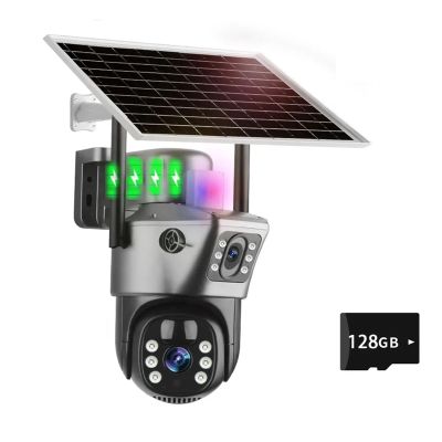 QDVOPHZA Solar Camera 4G Sim Outdoor Surveillance Dual Lens WiFi 8MP 4K PTZ Solar Panel 360 Wireless Security Protection IP Cameras(WiFi Cam Add 128G)