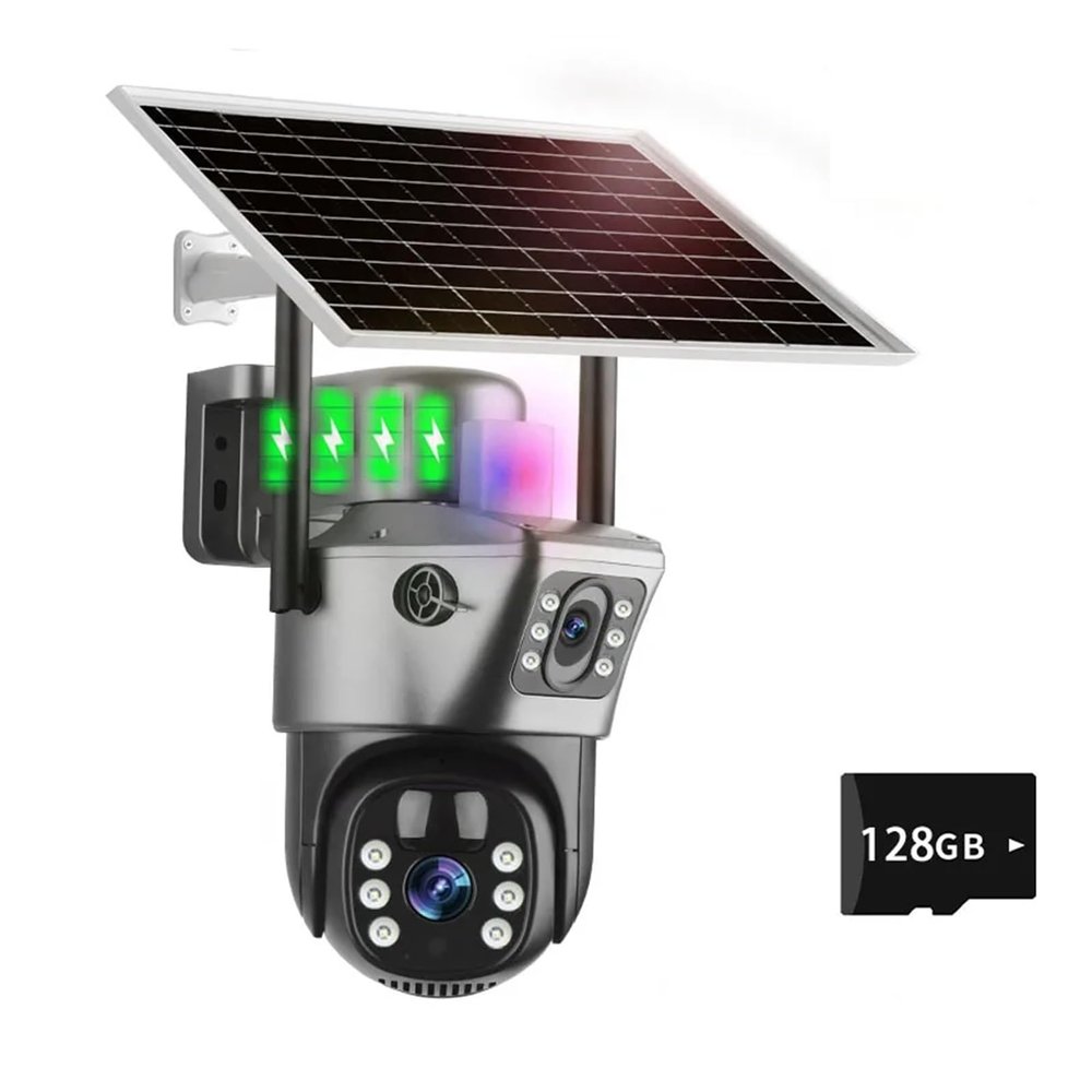 QDVOPHZA Solar Camera 4G Sim Outdoor Surveillance Dual Lens WiFi 8MP 4K PTZ Solar Panel 360 Wireless Security Protection IP Cameras(WiFi Cam Add 128G)