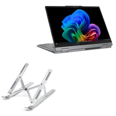 BoxWave Stand and Mount Compatible with Lenovo IdeaPad 5X - Compact QuickSwitch Stand, Portable Multi Angle Viewing Foldable Riser - Metallic Silver