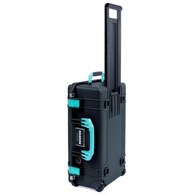 Black Pelican 1535 Air case with Teal Handles & latches. Comes Empty & with Wheels.