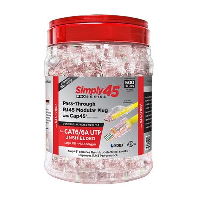 Simply45 ProSeries Unshielded Pass-Through RJ45 Modular Plugs, Red, 500pcs