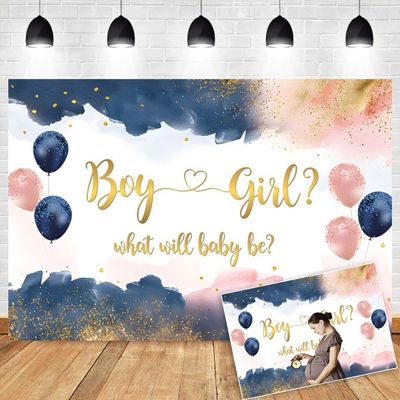 OERJU Navy Blue Blush Pink Gender Reveal Backdrop Boy or Girl What Will Baby Be Photography Backdrop Baby Shower He or She Pregnancy Reveal Surprise Party Decoration Banner Photo Background 7x5ft